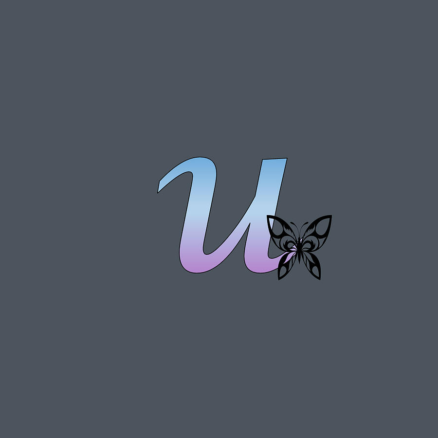 Butterfly Silhouette on Monogram Lower Case u Gradient Blue Purple Digital Art by Ali Baucom