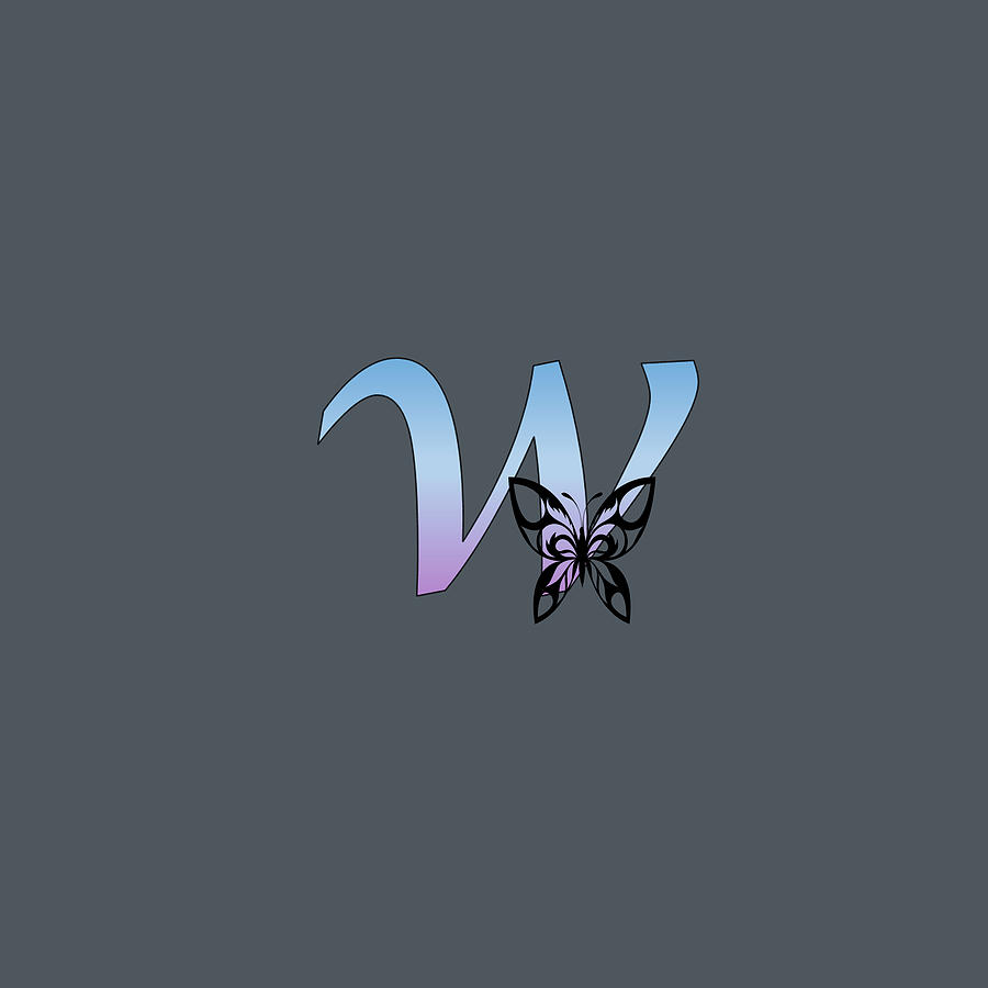 Butterfly Silhouette on Monogram Lower Case w Gradient Blue Purple Digital Art by Ali Baucom