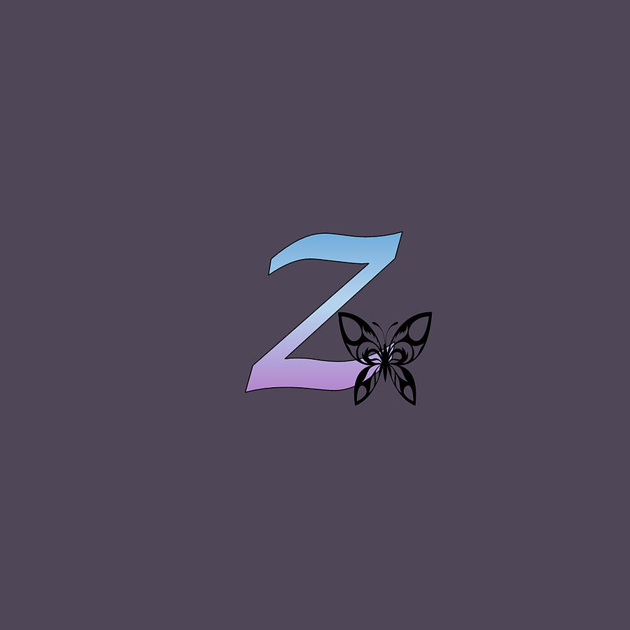 Butterfly Silhouette on Monogram Lower Case z Gradient Blue Purple Digital Art by Ali Baucom