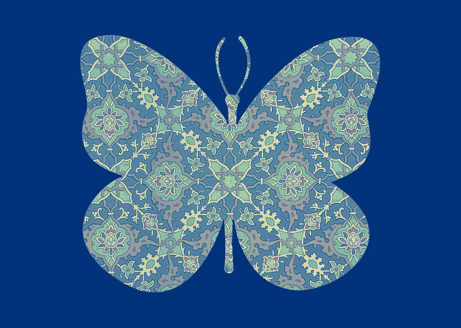 Butterfly Silhouette Vintage Pattern in Blue Digital Art by Gaby Ethington