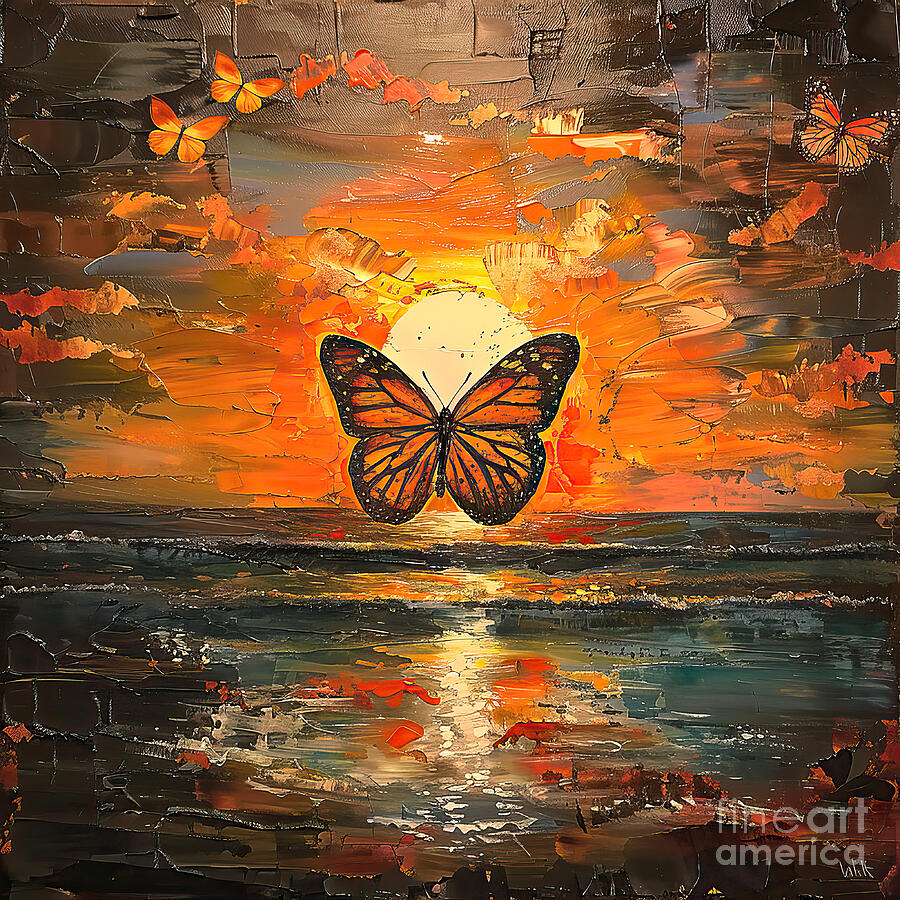 Sunset Digital Art - Butterfly Sunset by Elisabeth Lucas