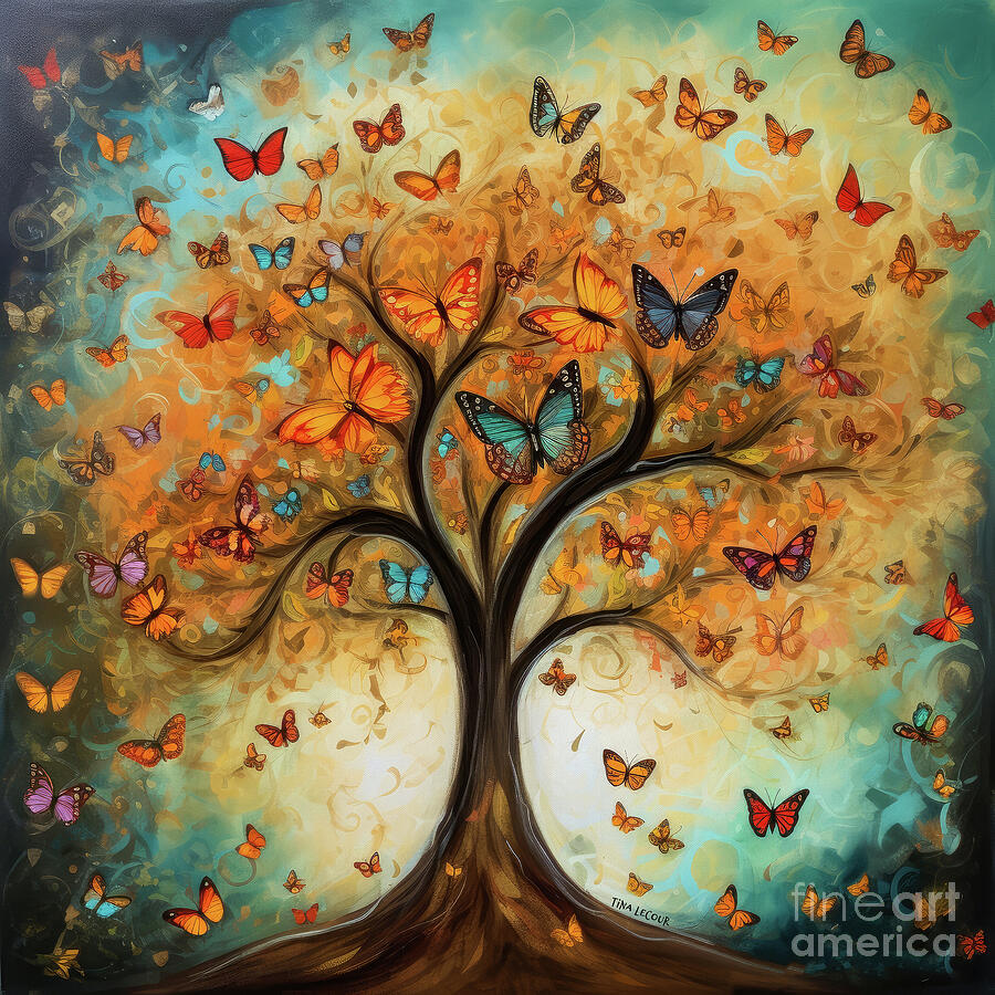 Butterfly Tree Of Life Painting by Tina LeCour