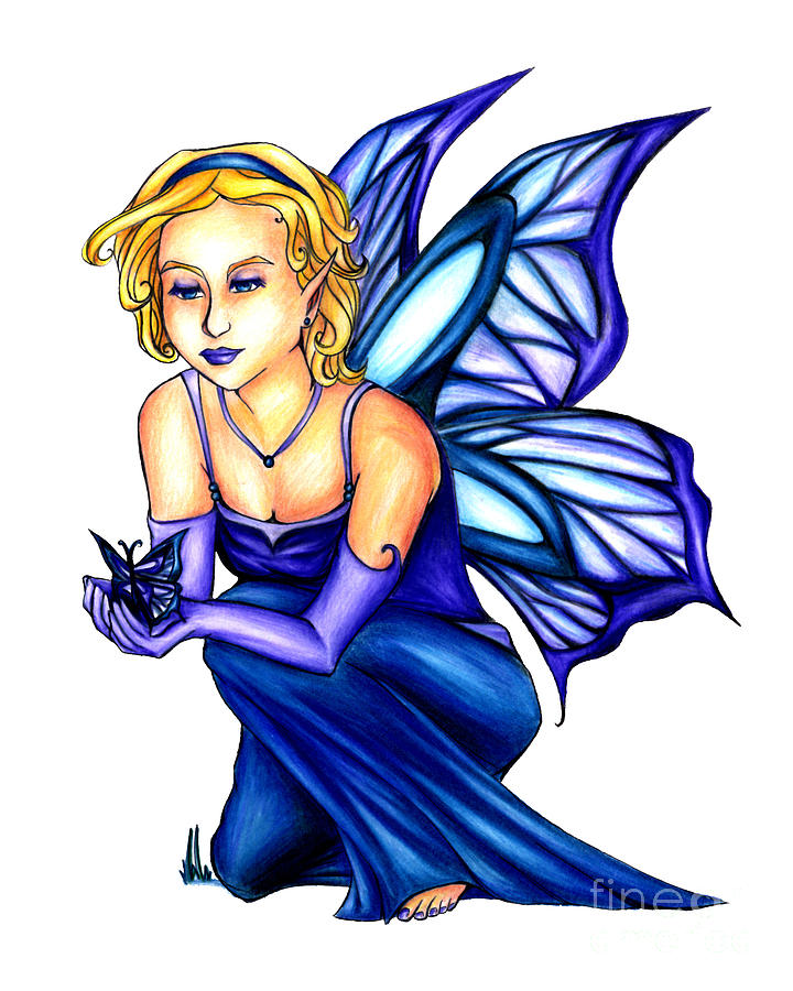Butterfly with Blond Fairy Drawing Drawing by Kristin Aquariann