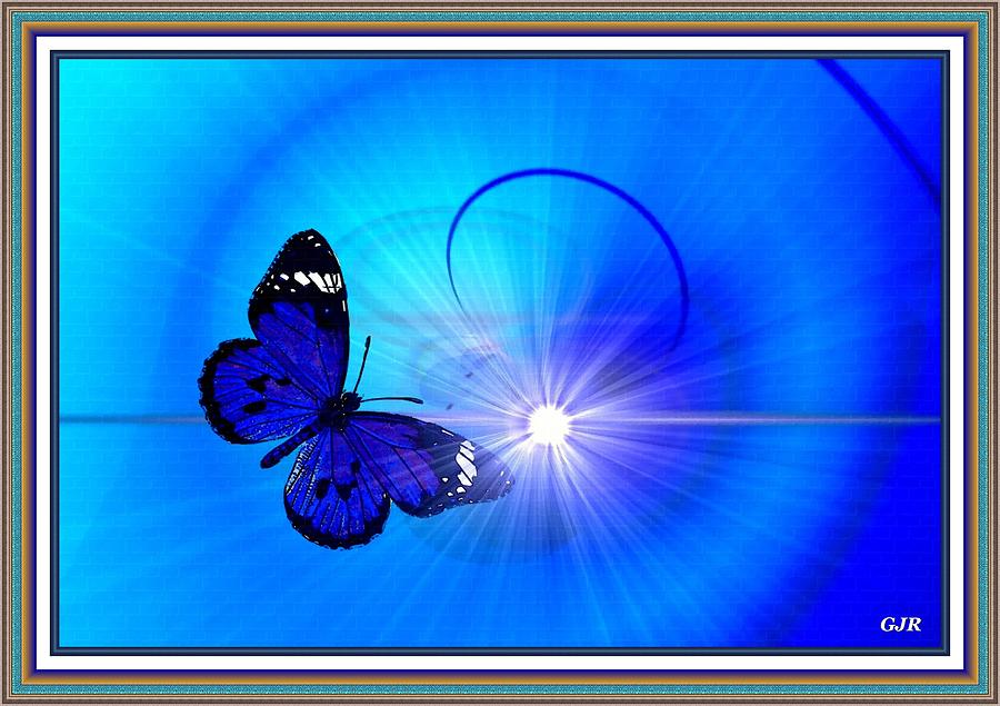 Butterflycalia Catus 1 No. 1 - Butterfly Flying Into Sunrays L A S With Printed Frame Digital Art