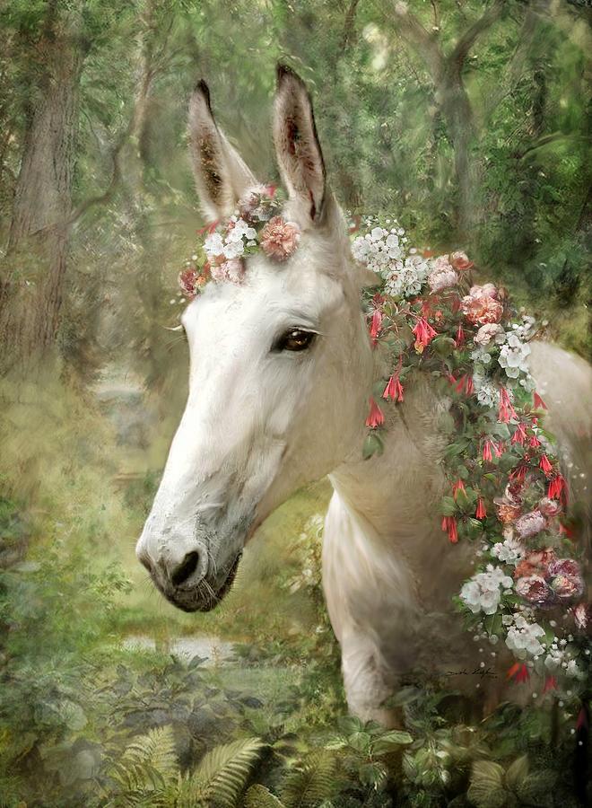 Buttermilk Buckskin Mule in flowers Digital Art by Dorota Kudyba