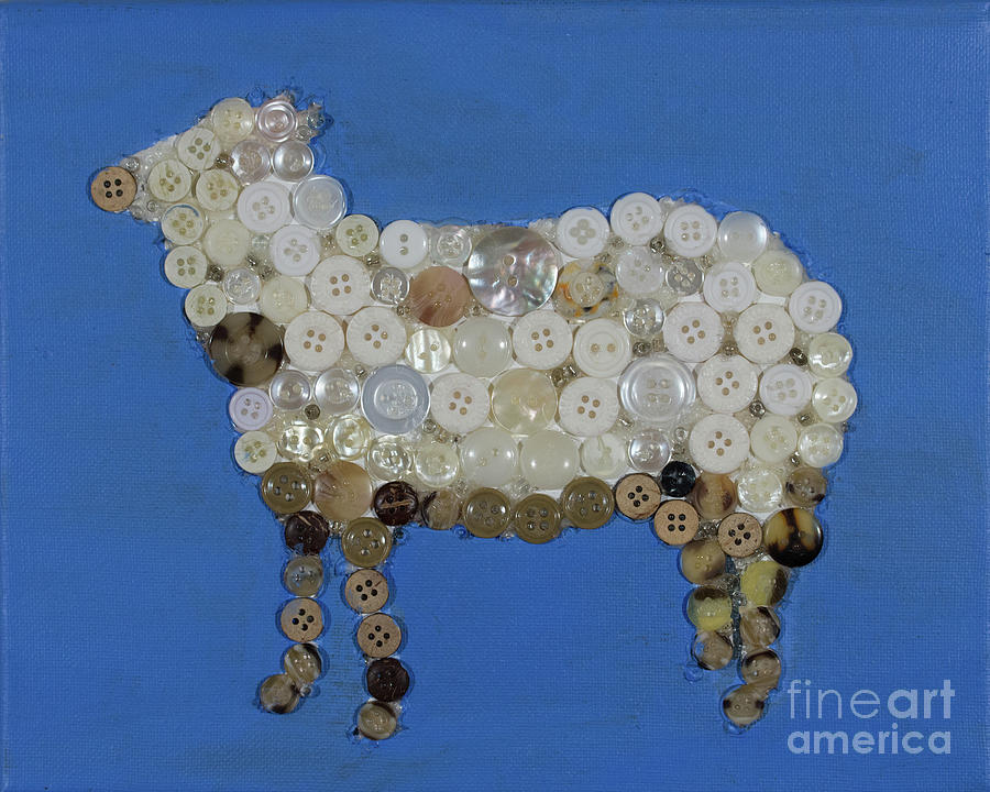Button Sheep Two Mixed Media by Norma Appleton