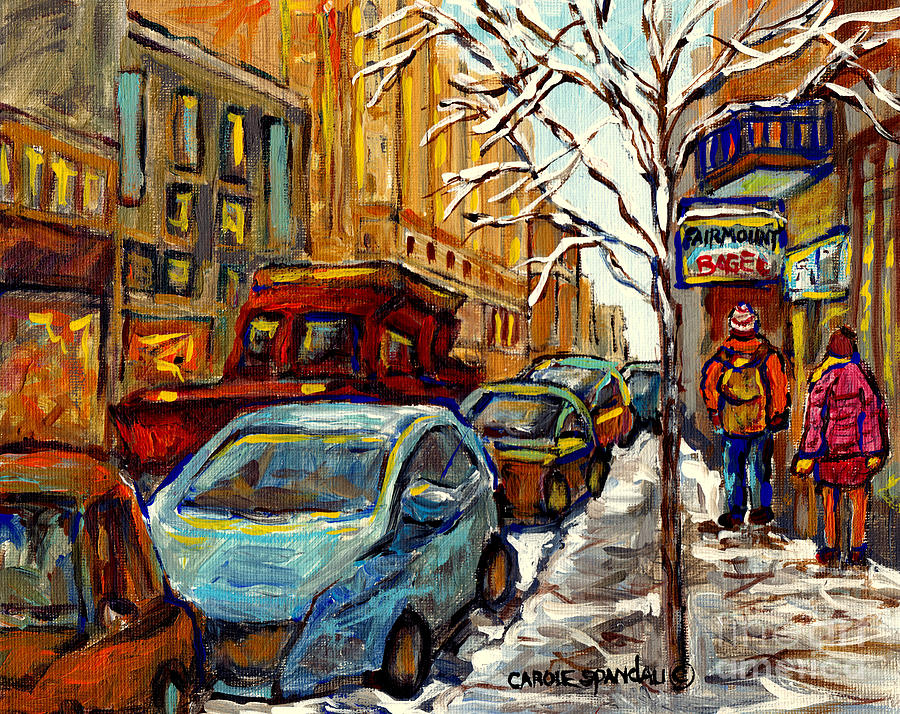 Buy Original Fairmount Bagel Paintings Prints And Products C Spandau Best Montreal Winter Scenes Painting by Carole Spandau
