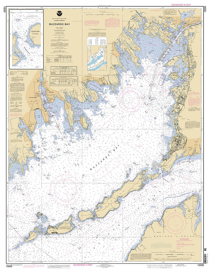 Buzzards Bay Massachusetts chart 13230A, NOAA Chart 13230 custom. Digital Art by Nautical Chartworks