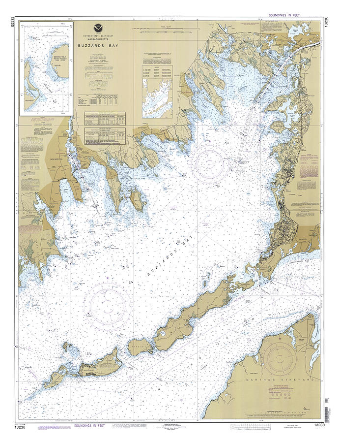 Buzzards Bay Massachusetts, Noaa Chart 13230 Vintage 1999 Digital Art by Nautical Chartworks