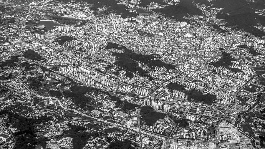 BW - Korea From Above Photograph by Eric Hafner
