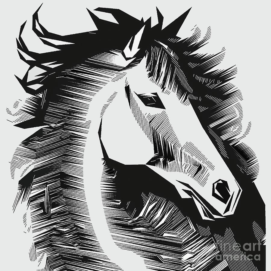 BW Linescreen Horse - 00639 Digital Art by Philip Preston