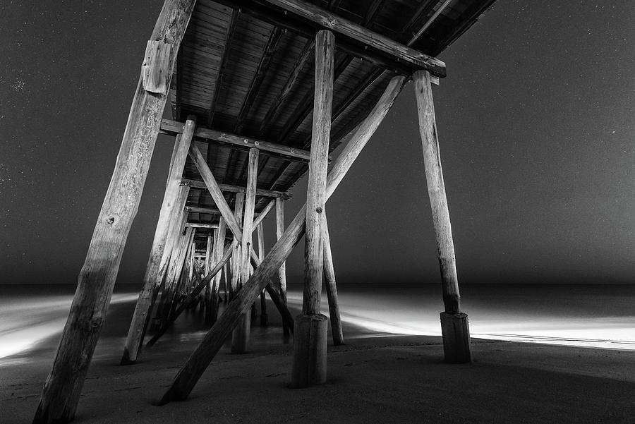 BW Night Pier Photograph by Kristopher Schoenleber