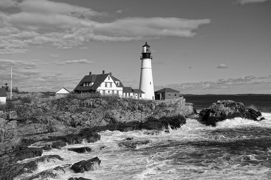 BW of Portland Head Lighthouse Photograph by Patricia Caron