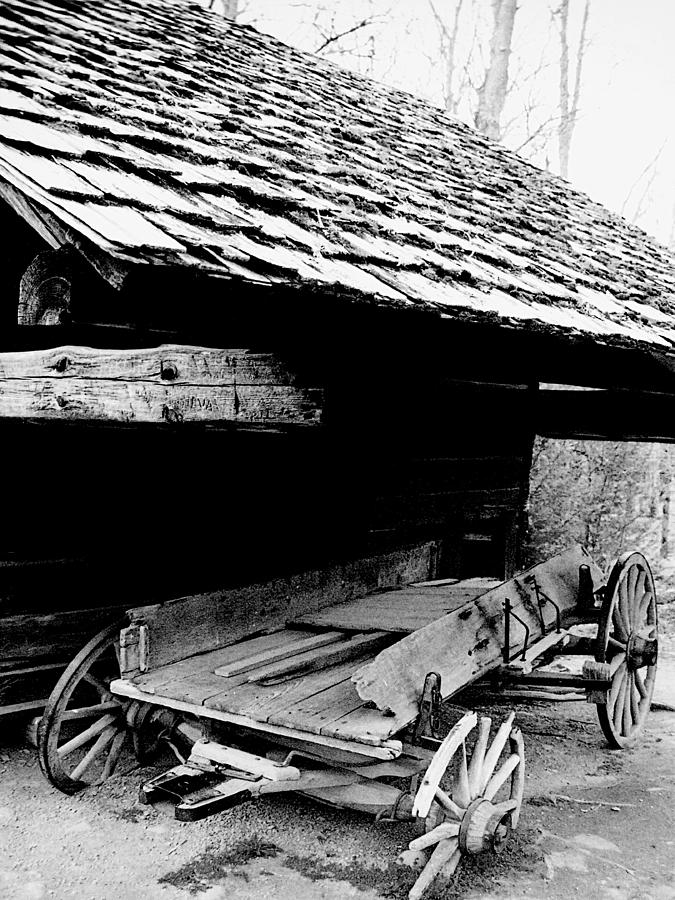 BW Old Cades Cove Wagon Photograph by Mike McBrayer