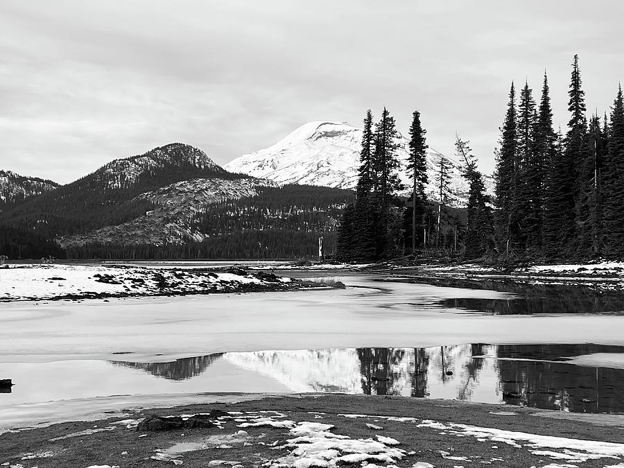 Black And White Photograph - BW South Sister at Sparks Lake by Bandie Newton