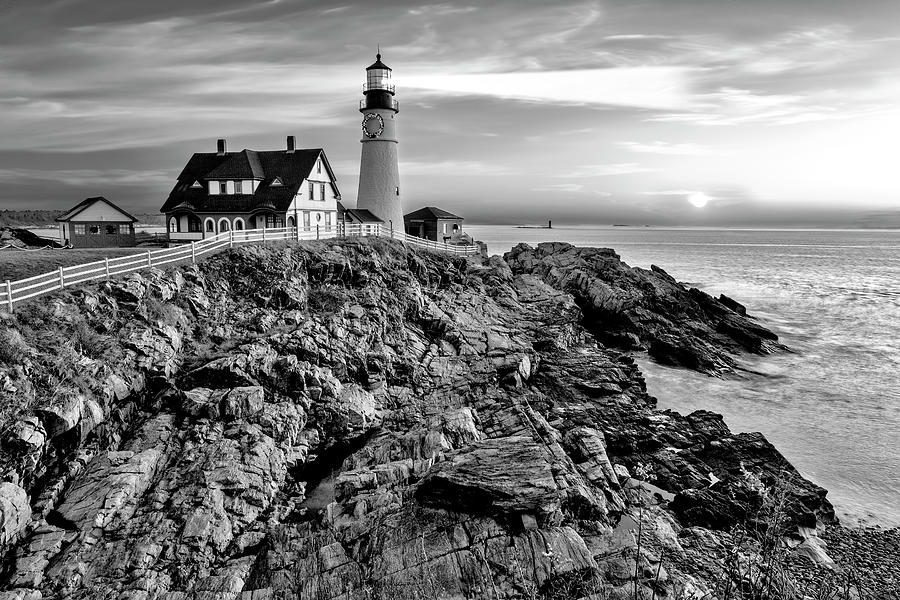 Portland Head Lighthouse BW Photograph by Susan Candelario