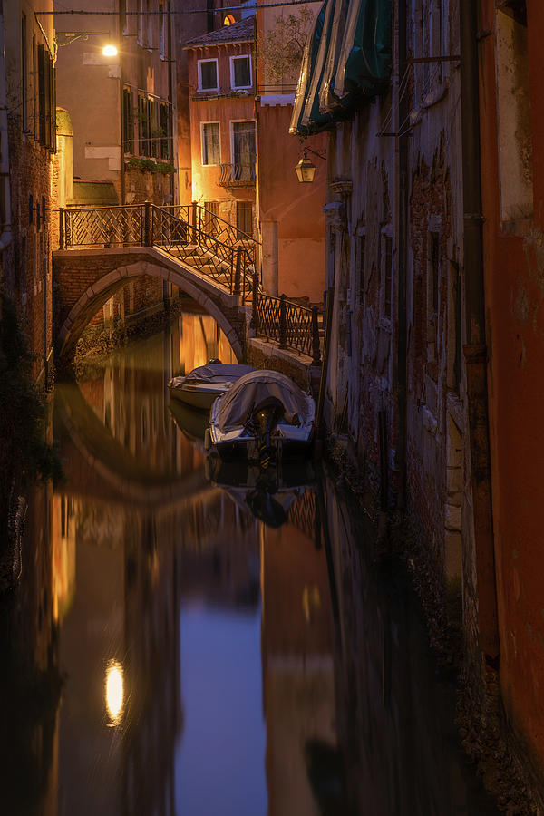 Architecture Photograph - Night Magic of Venice - Ponte Storto 6 by Jenny Rainbow