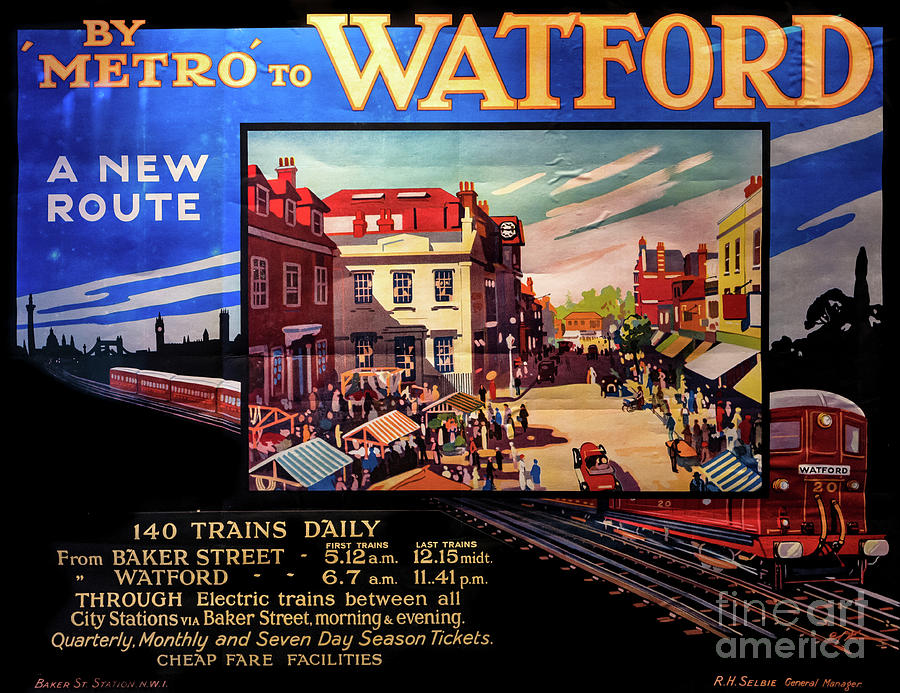 By Metro to Watford Vintage Poster Drawing by M G Whittingham