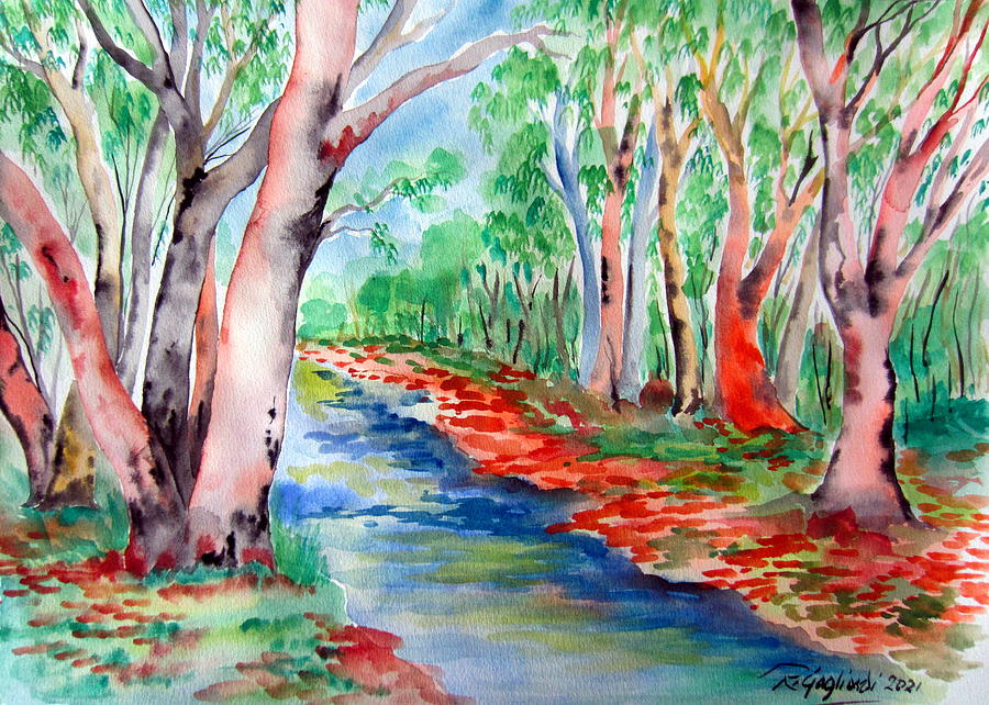 By the creek in the outback Painting by Roberto Gagliardi