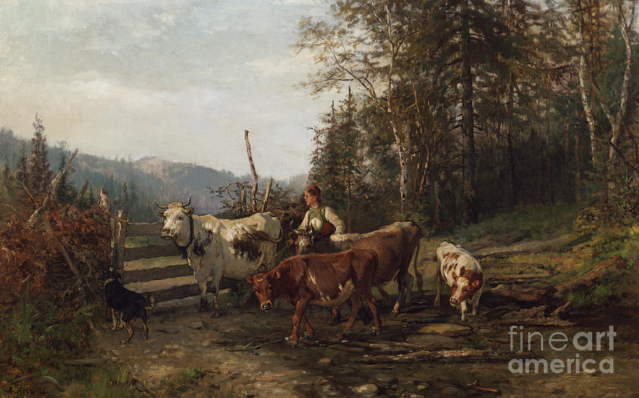 By the gate Painting by O Vaerin by Anders Askevold