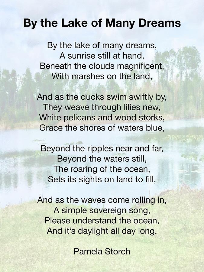 Poem Digital Art - By the Lake of Many Dreams Poem by Pamela Storch
