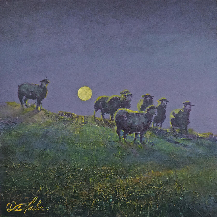 Sheep Painting - By the Light Of the Moon by Mia DeLode