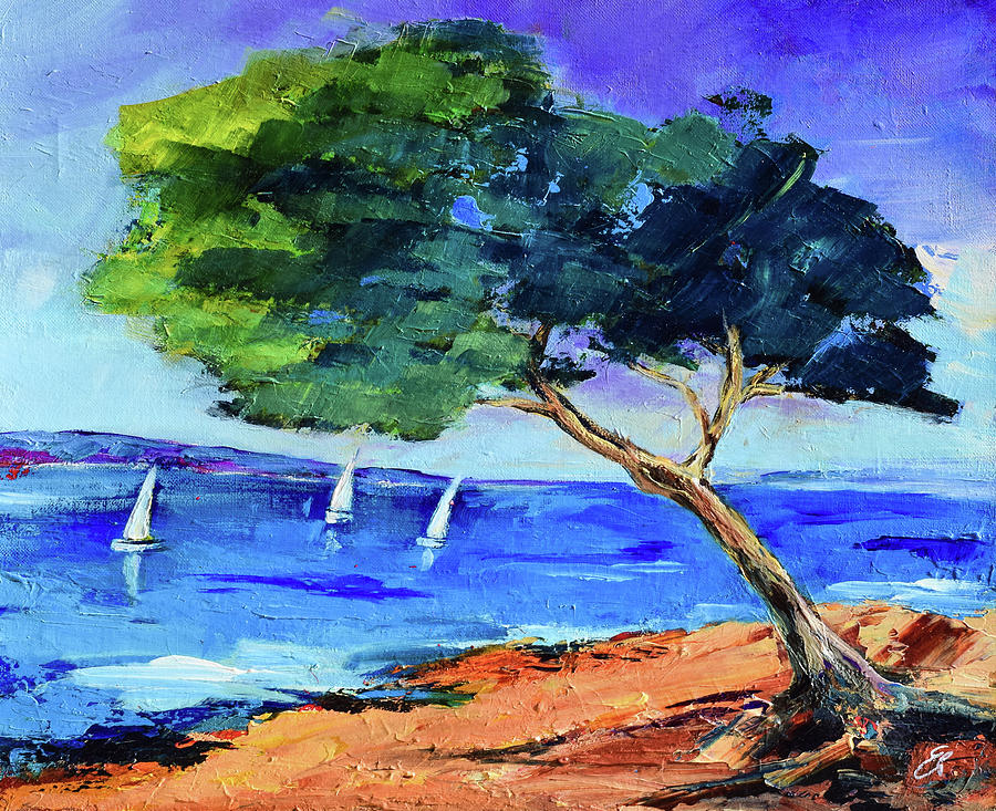 Cypress by the sea Painting by Elise Palmigiani