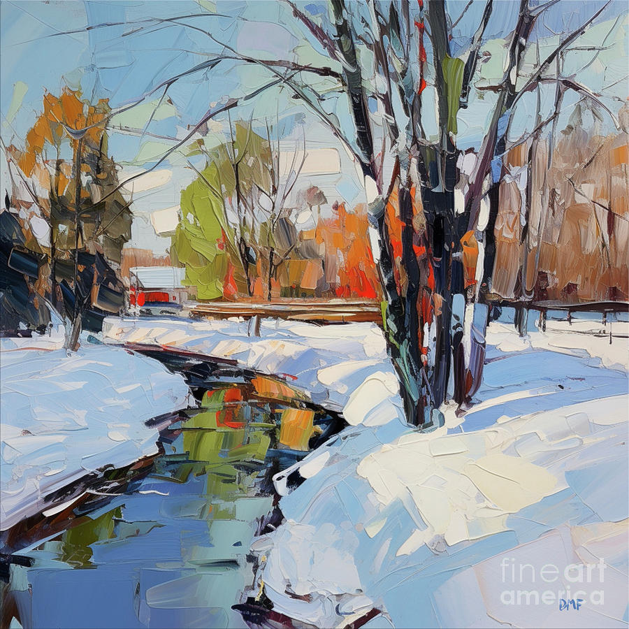 Winter Painting - At the Stream by Dragica Micki Fortuna