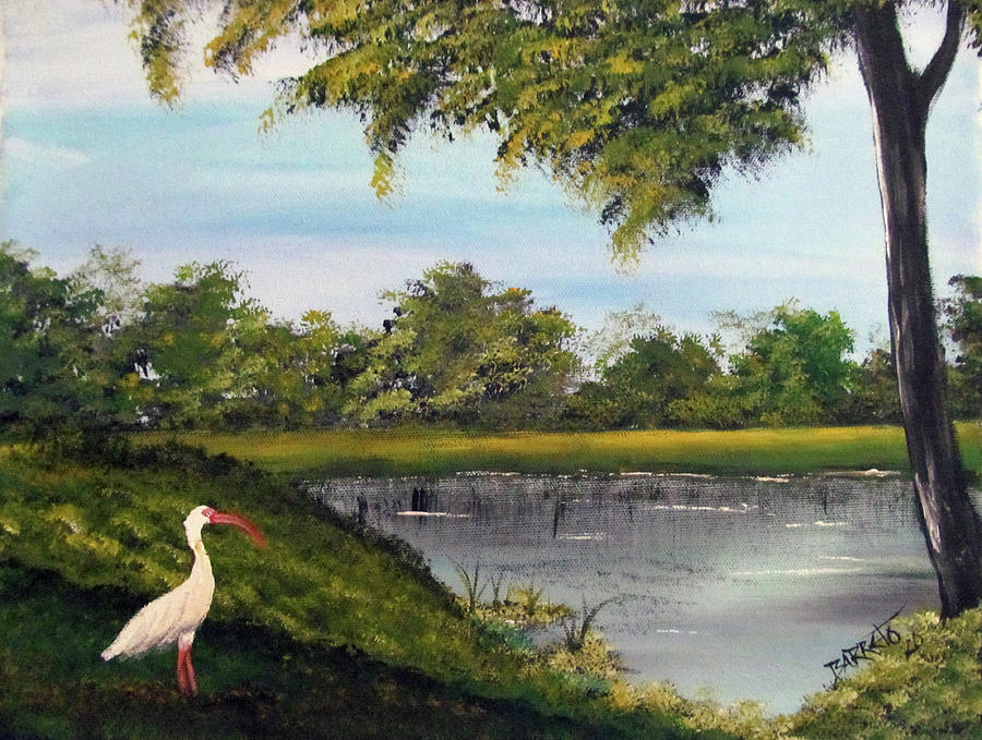 By The Water Painting by Gloria E Barreto-Rodriguez