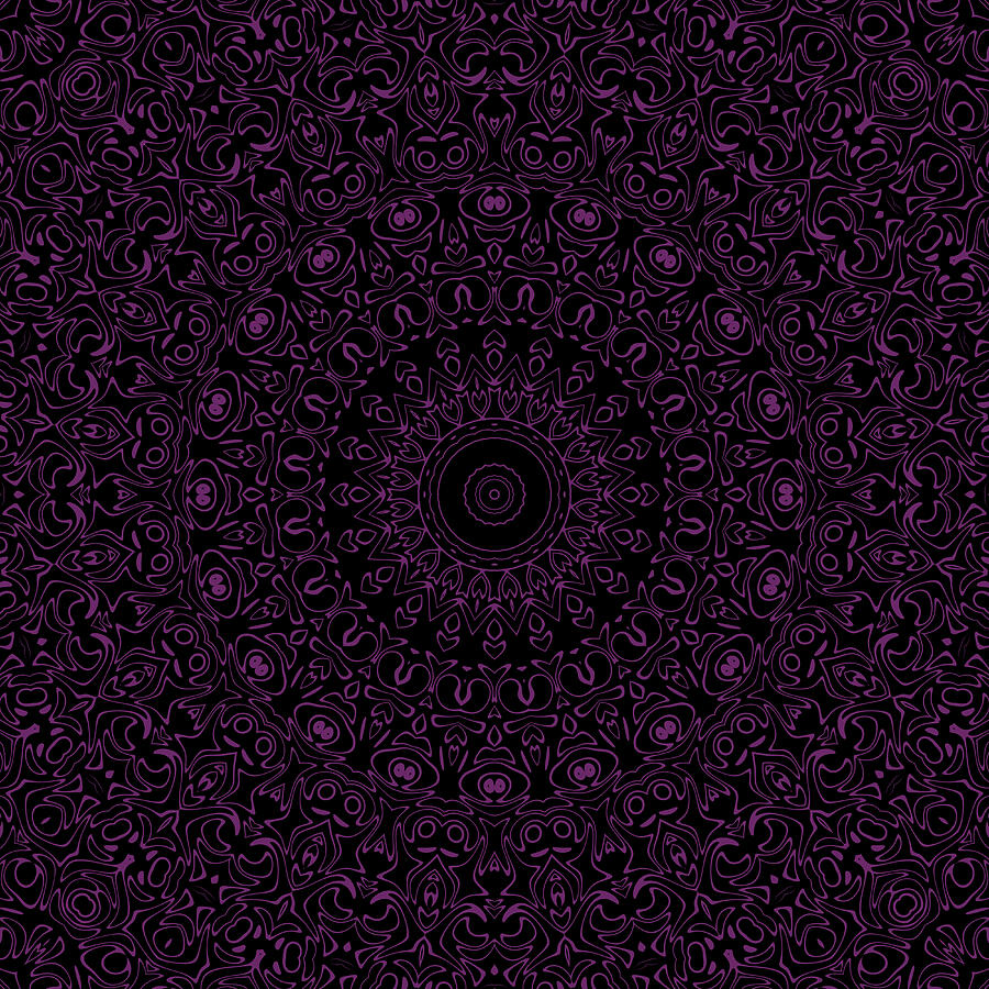 Byzantium on Black Mandala Kaleidoscope Medallion Flower Digital Art by Mercury McCutcheon