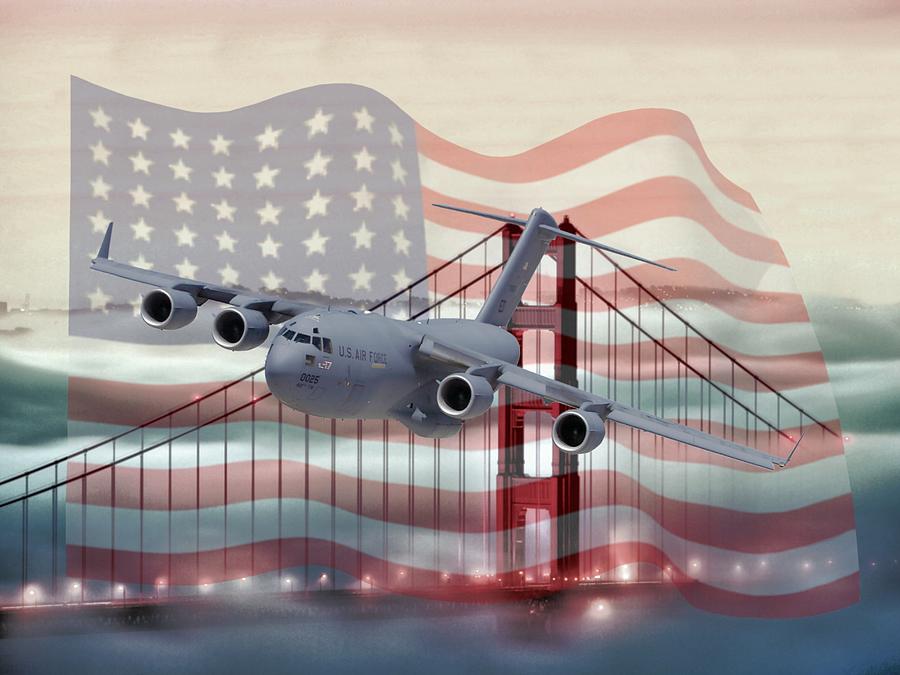 C-17 Globemaster III over the Gate Digital Art by Mil Merchant
