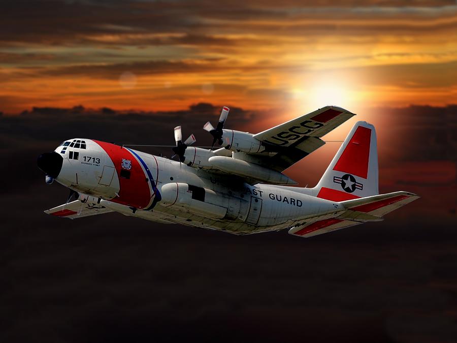 C-130 USCG Sunrise Digital Art by Mil Merchant - Fine Art America