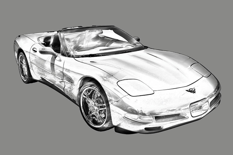 C5 Corvette convertible Muscle Car Illustration Painting by Hunt Shaw ...