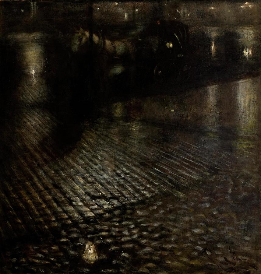 Cab in the Rain Drawing by Jozef Pankiewicz Polish - Fine Art America