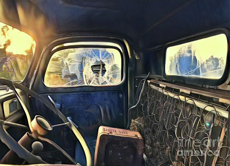 Cab of Old Truck Pyrography by Glen Neff
