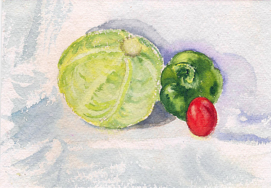 Cabbage and tomatoes Painting by Asha Sudhaker Shenoy