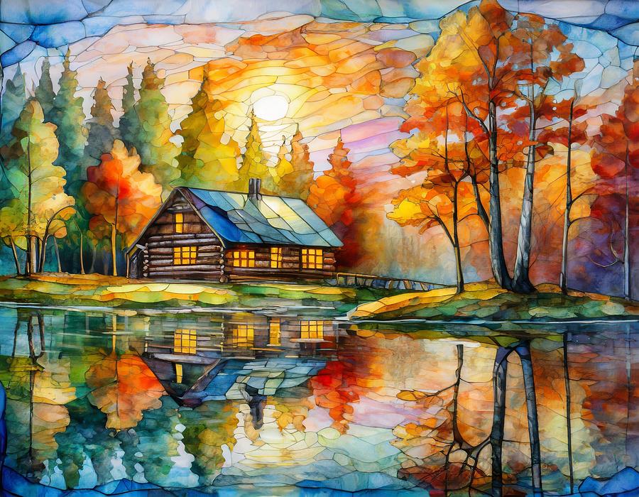 Cabin in Autumn Mixed Media by Susan Rydberg
