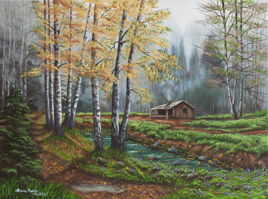 Cabin in the Forest Painting by Lena Auxier