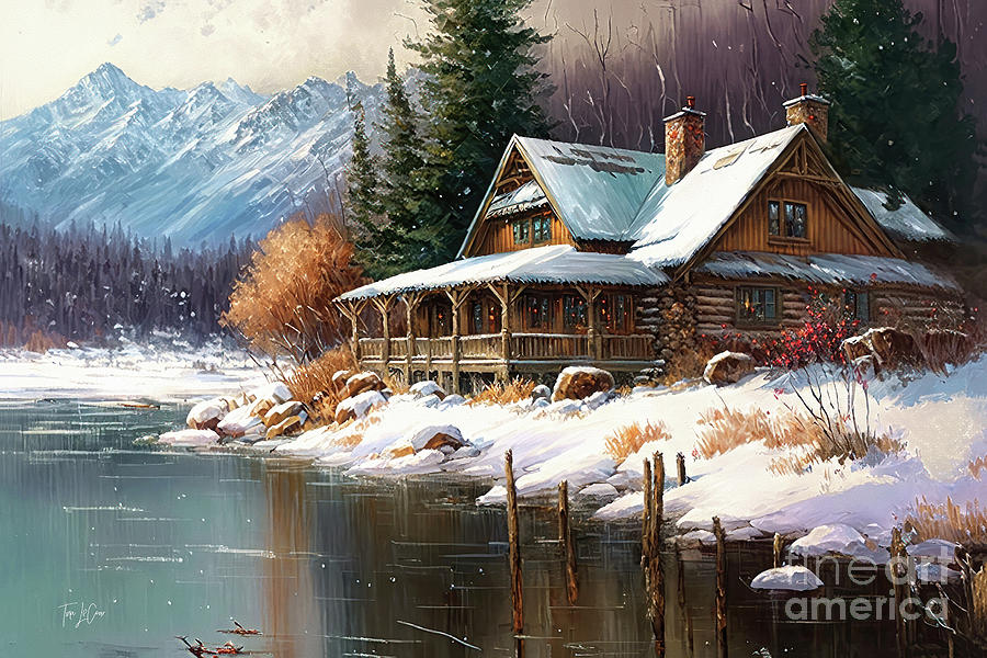 Cabin In The Mountains Painting by Tina LeCour