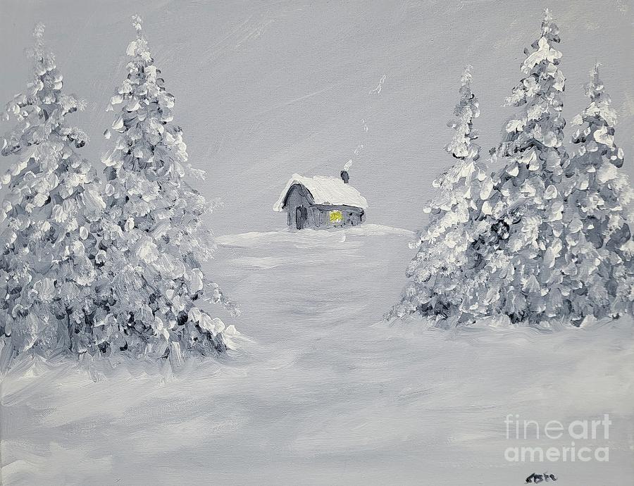 Cabin In The Snow Painting by Stacy C Bottoms