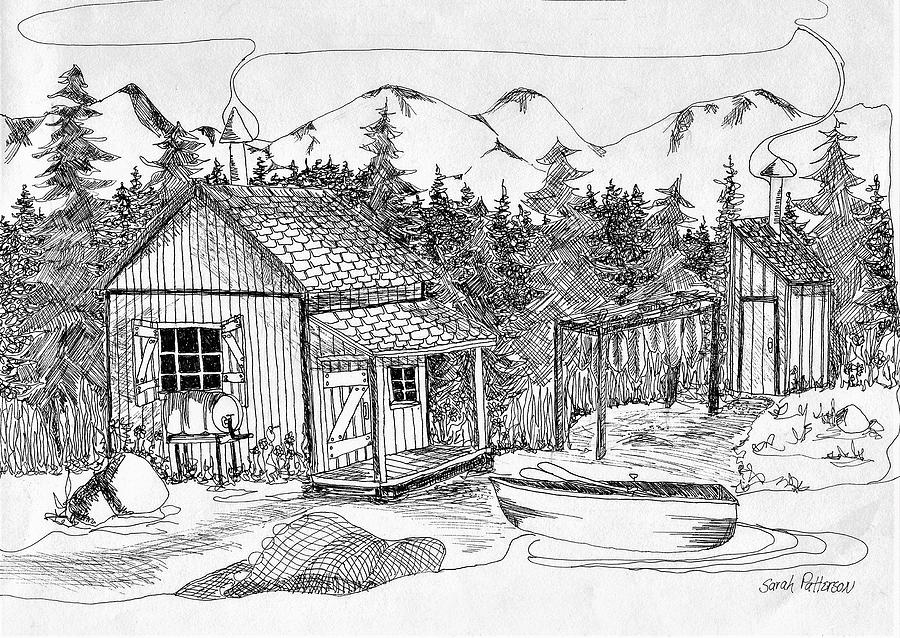 Cabin Drawing - Cabin in the Woods by Sarah Hamilton
