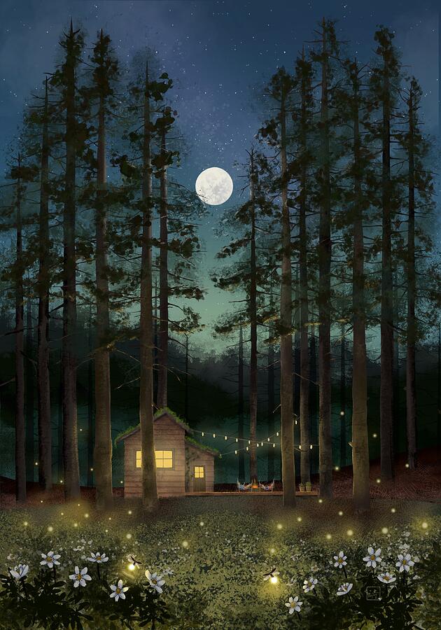Cabin in the Woods Under a Full Moon Digital Art by Van Thi Diep Cabin in the Woods Under a Full Moon Digital Art by Van Thi Diep