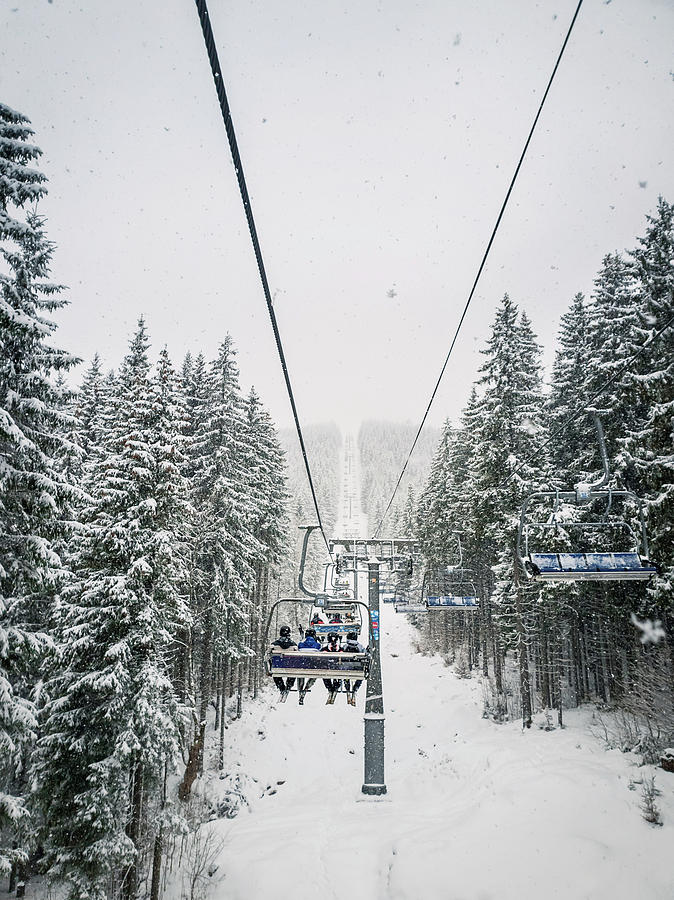 Cable Car Through Snowy Forest Photograph