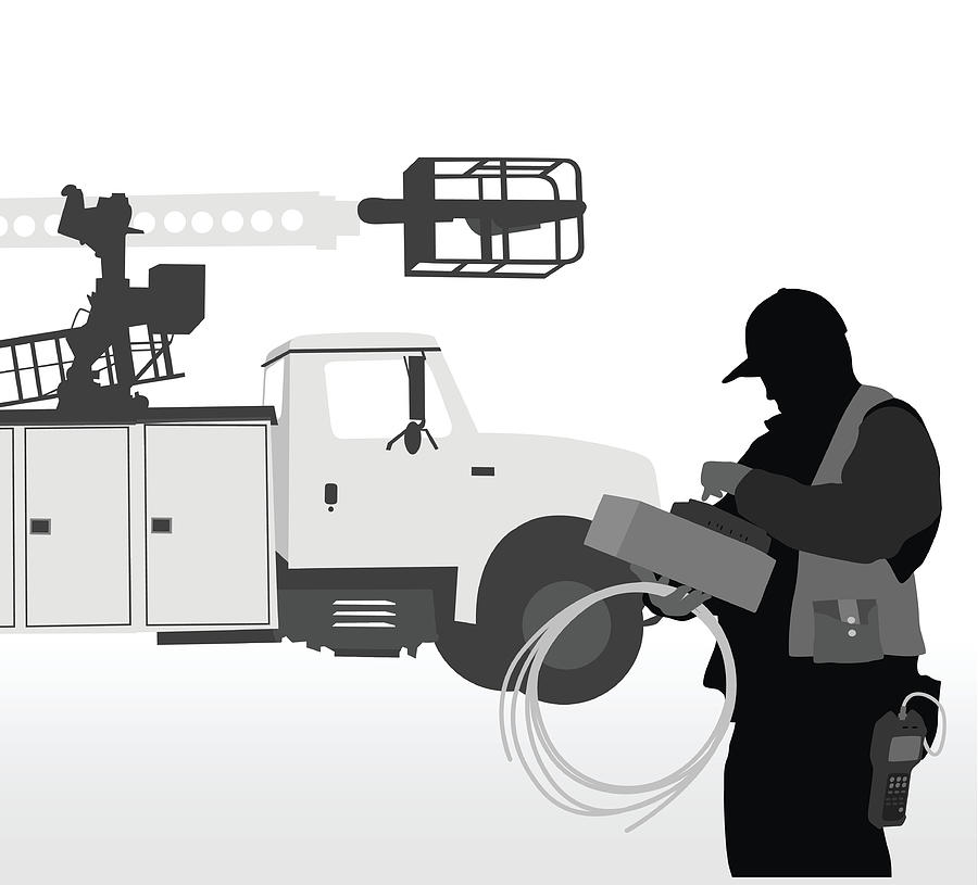 Cable Truck Worker Drawing by A-Digit Cable Truck Worker Drawing by A-Digit