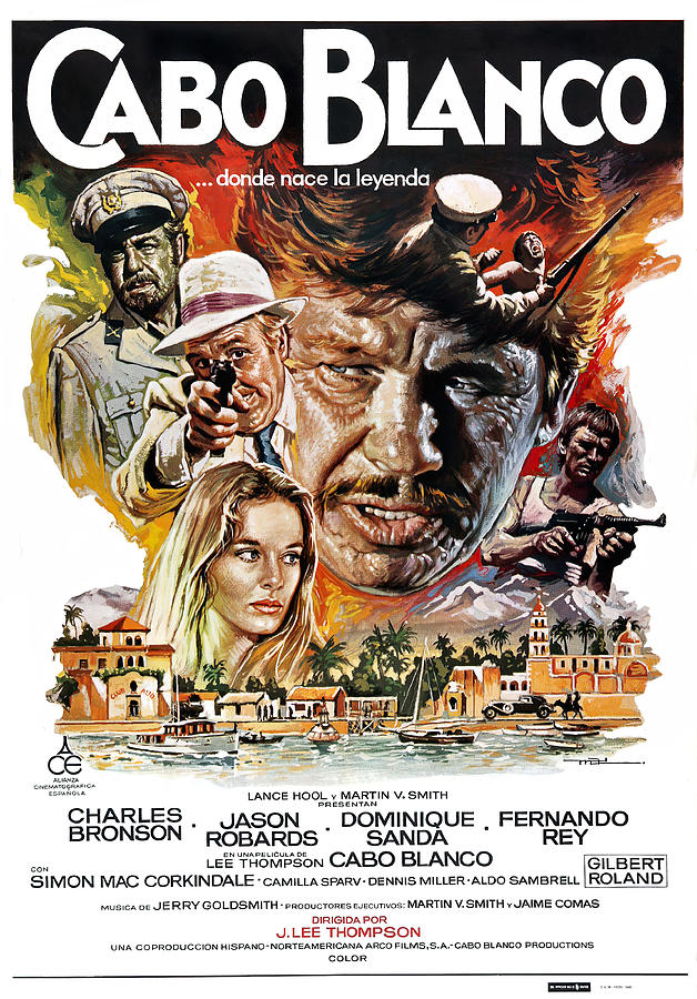 Charles Bronson Mixed Media - Cabo Blanco, 1980 - art by Macario Quibus by Movie World Posters