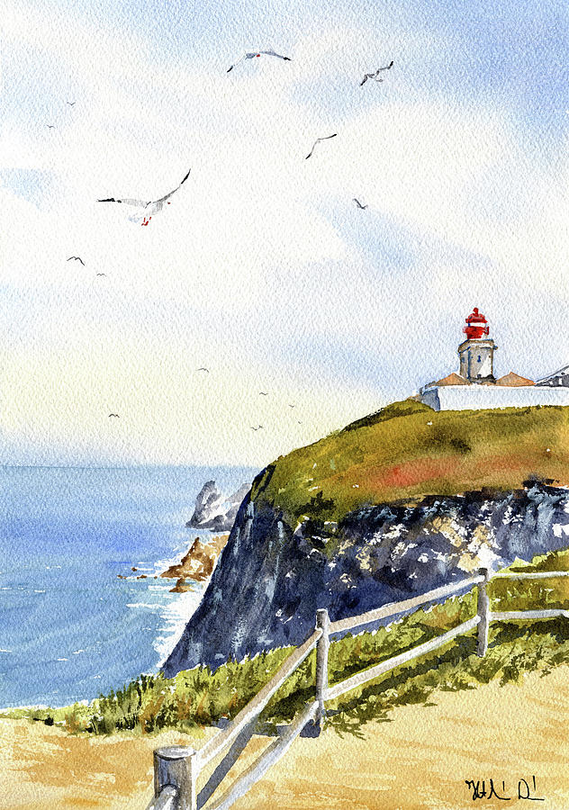 Cabo Da Roca Lighthouse Painting Painting by Dora Hathazi Mendes