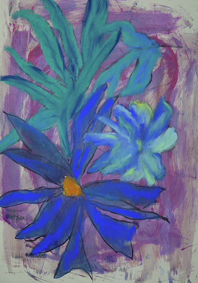 CAC Day 29 Abstract blue flowers Pastel by Cathy Anderson