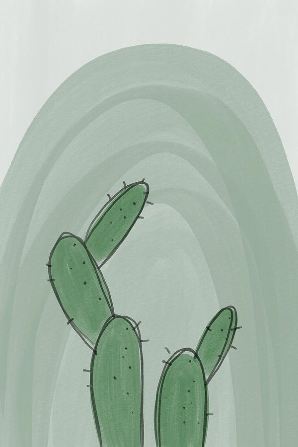 Cacti 2 - Minimal Abstract Contemporary Painting - Modern Art - Green, Pistachio Digital Art