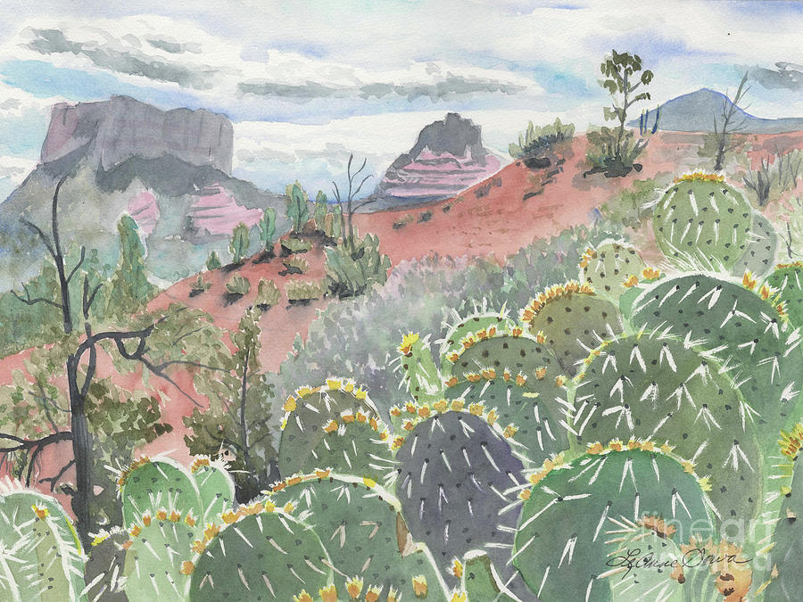 Cacti and Courthouse Painting by LeAnne Sowa