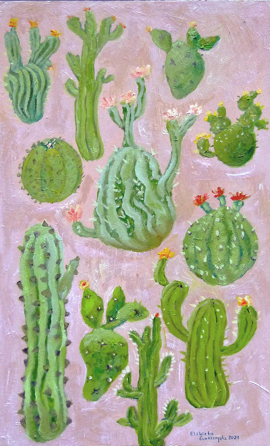 Cacti Painting by Elzbieta Goszczycka